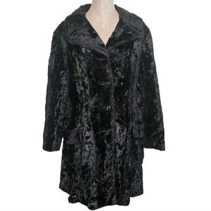 Vintage 1960s Black Faux Fur Coat Women's Size M